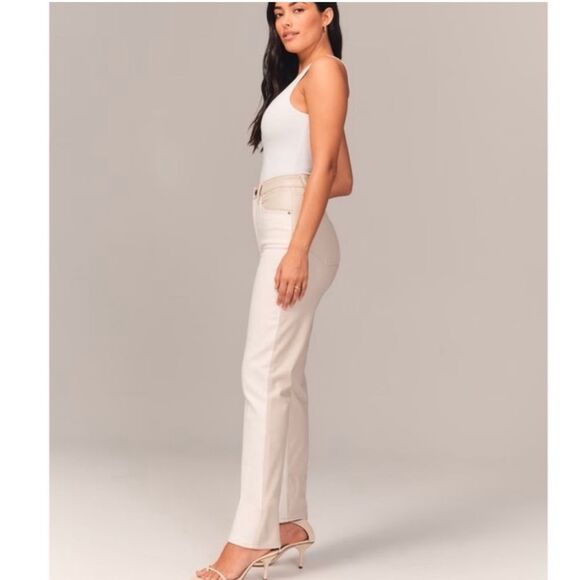 Abercrombie & Fitch LONG Curve Love Slim Straight Faux Leather Denim Jeans 29/8L - Picture 2 of 13